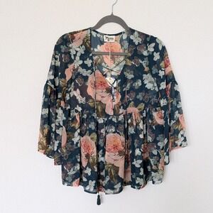 NWT Show Me Your Mumu Poet Tie Blouse Floral Babydoll Top‎ Women's XS